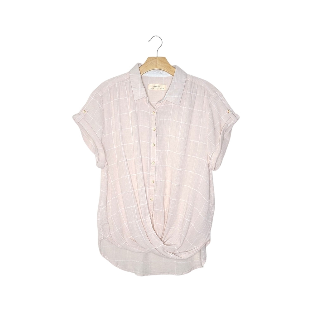 Anthropologie Isabella Sinclair Light Pink Wrap Short Sleeve Button-Down Shirt